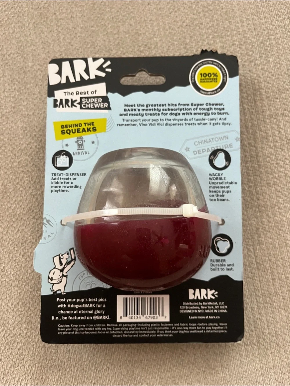 Bark Maroon Treat Dispenser Wacky Wobble Dog Toy